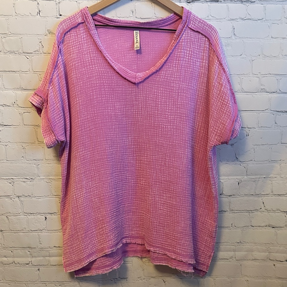 Zenana Outfitters V-Neck Pink Short Sleeve Tee
